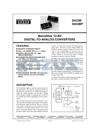 DAC80-CBI-V datasheet - Monolithic 12-Bit DIGITAL-TO-ANALOG CONVERTERS