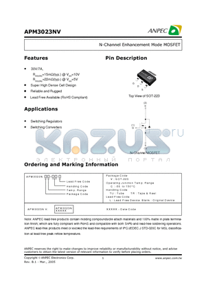 APM3023NVC-TR datasheet - N-Channel Enhancement Mode MOSFET