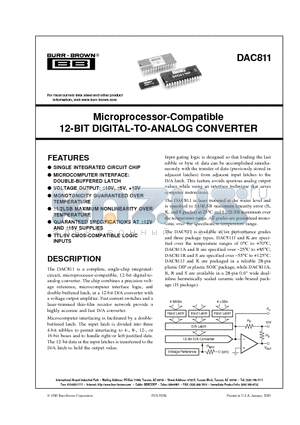 DAC811SH datasheet - Microprocessor-Compatible 12-BIT DIGITAL-TO-ANALOG CONVERTER