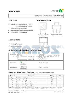 APM3054NDC-TR datasheet - N-Channel Enhancement Mode MOSFET