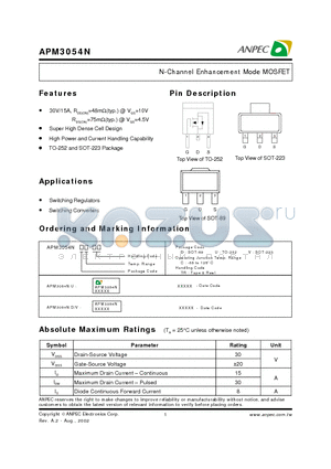 APM3054NV datasheet - N-Channel Enhancement Mode MOSFET