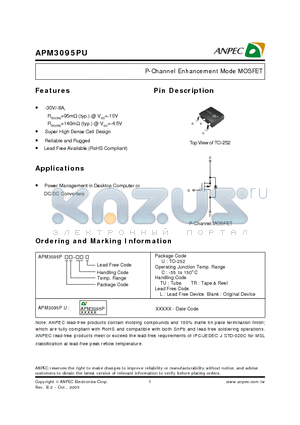 APM3095PUC-TUL datasheet - P-Channel Enhancement Mode MOSFET