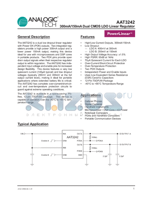 AAT3242 datasheet - 300mA/150mA Dual CMOS LDO Linear Regulator