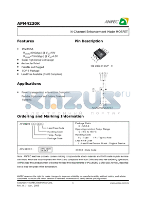 APM4230KC-TU datasheet - N-Channel Enhancement Mode MOSFET