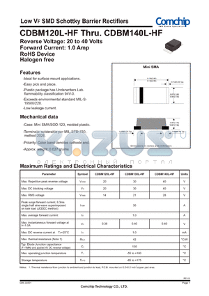 CDBM120L-HF datasheet - Low VF SMD Schottky Barrier Rectifiers