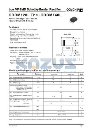 CDBM140L datasheet - Low VF SMD Schottky Barrier Rectifier