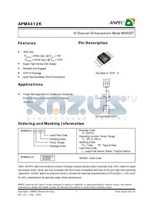 APM4412K datasheet - N-Channel Enhancement Mode MOSFET