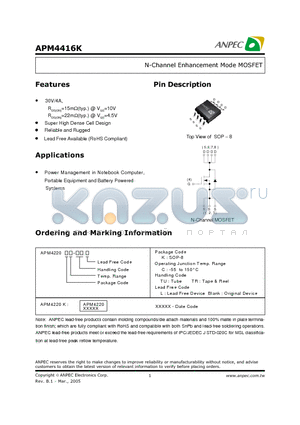 APM4416KC-TRL datasheet - N-Channel Enhancement Mode MOSFET