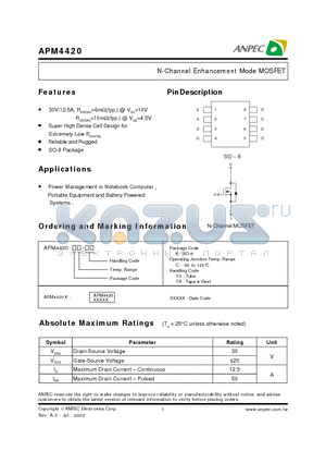 APM4420 datasheet - N-Channel Enhancement Mode MOSFET