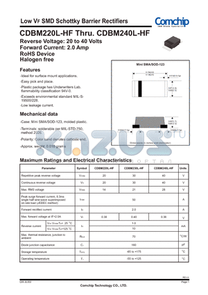 CDBM230L-HF datasheet - Low VF SMD Schottky Barrier Rectifiers