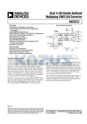 DAC8222FW datasheet - Dual 12-Bit Double-Buffered Multiplying CMOS D/A Converter