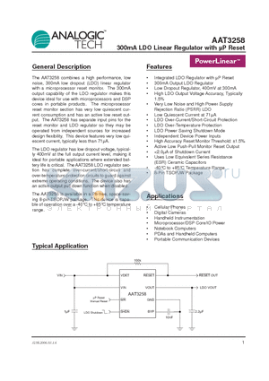 AAT3258ITS-2.8-R-T1 datasheet - 300mA LDO Linear Regulator with lP Reset