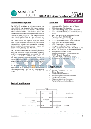AAT3258ITS-2.8-Y-T1 datasheet - 300mA LDO Linear Regulator with uP Reset