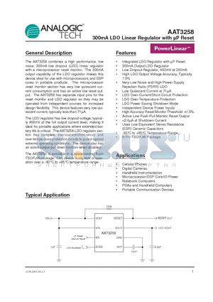 AAT3258ITS-2.8-Y-T1 datasheet - 300mA LDO Linear Regulator with UP Reset