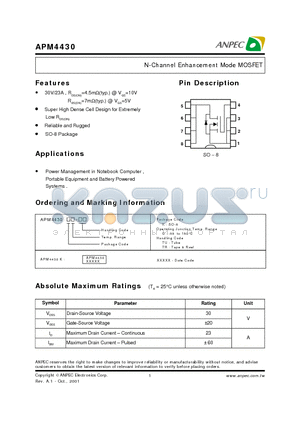 APM4430KC-TR datasheet - N-Channel Enhancement Mode MOSFET