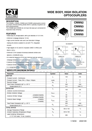 CNW82 datasheet - WIDE BODY, HIGH ISOLATION OPTOCOUPLERS