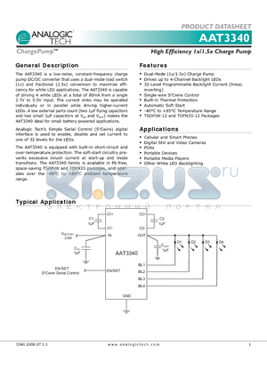 AAT3340 datasheet - High Efficiency 1x/1.5x Charge Pump