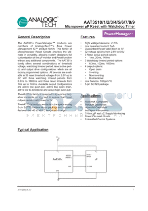 AAT3510IGV-2.70-C-B-T1 datasheet - Micropower uP Reset with Watchdog Timer