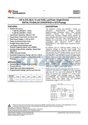 DAC8311_08 datasheet - 1.8V to 5.5V, 80mA, 14- and 16-Bit, Low-Power, Single-Channel,DIGITAL-TO-ANALOG CONVERTERS in SC70 Package