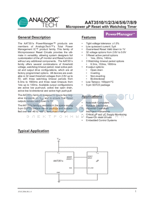 AAT3510IGV-2.80-B-C-T1 datasheet - Micropower uP Reset with Watchdog Timer