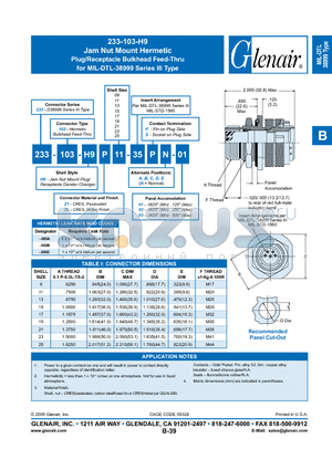 233-103-H9Z117-35PA-01 datasheet - Jam Nut Mount Hermetic Plug/Receptacle Bulkhead Feed-Thru