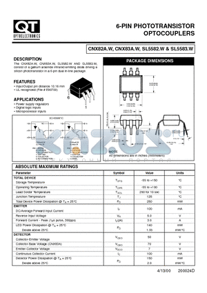 CNX82A.W datasheet - 6-pin phototransistor optocouplers