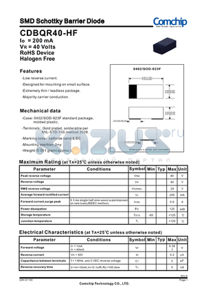 CDBMH240-HF datasheet - SMD Schottky Barrier Rectifiers