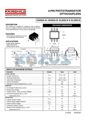 CNX82A.W datasheet - 6-PIN PHOTOTRANSISTOR OPTOCOUPLERS