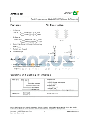 APM4542KC-TRL datasheet - Dual Enhancement Mode MOSFET (N-and P-Channel)