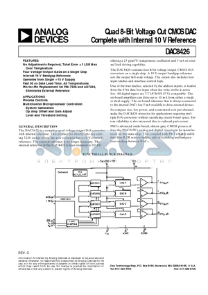 DAC8426 datasheet - Quad 8-Bit Voltage Out CMOS DAC Complete with Internal 10 V Reference