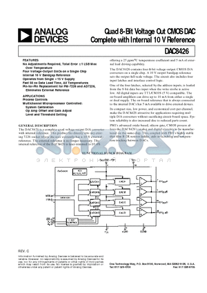 DAC8426BR datasheet - Quad 8-Bit Voltage Out CMOS DAC Complete with Internal 10 V Reference