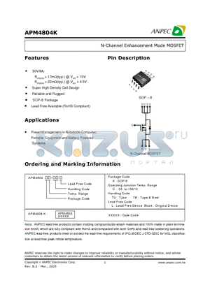 APM4804KC-TU datasheet - N-Channel Enhancement Mode MOSFET