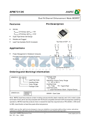 APM7313KC-TR datasheet - Dual N-Channel Enhancement Mode MOSFET