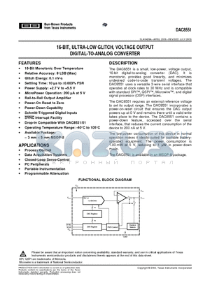 DAC8551IDGKRG4 datasheet - 16-BIT, ULTRA-LOW GLITCH, VOLTAGE OUTPUT DIGITAL-TO-ANALOG CONVERTER