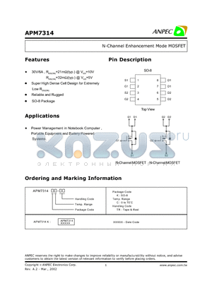 APM7314K datasheet - N-Channel Enhancement Mode MOSFET