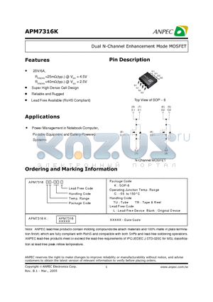 APM7316KC-TU datasheet - Dual N-Channel Enhancement Mode MOSFET