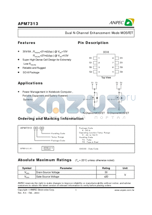APM7317KCTU datasheet - Dual N-Channel Enhancement Mode MOSFET