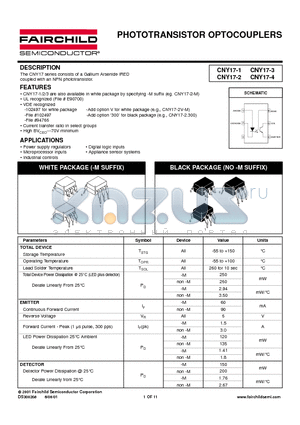 CNY17-1 datasheet - PHOTOTRANSISTOR OPTOCOUPLERS