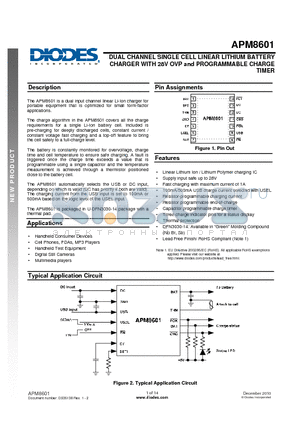 APM8601 datasheet - DUAL CHANNEL SINGLE CELL LINEAR LITHIUM BATTERY CHARGER WITH 28V