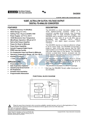 DAC8550IBDGKT datasheet - 16-BIT, ULTRA-LOW GLITCH, VOLTAGE OUTPUT DIGITAL-TO-ANALOG CONVERTER