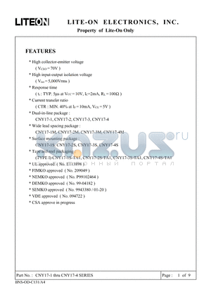 CNY17-2 datasheet - Property of Lite-On Only