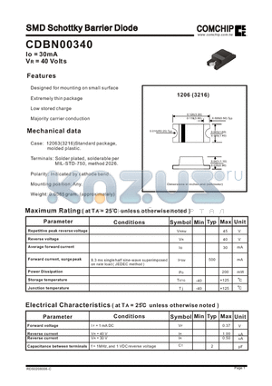 CDBN00340 datasheet - SMD Schottky Barrier Diode