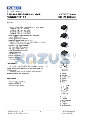 CNY17-2 datasheet - 6 PIN DIP PHOTOTRANSISTOR