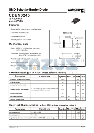 CDBN0245 datasheet - SMD Schottky Barrier Diode