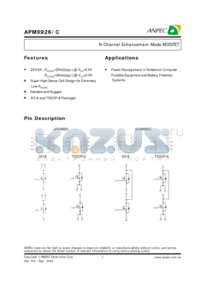 APM9926OC-TR datasheet - N-Channel Enhancement Mode MOSFET