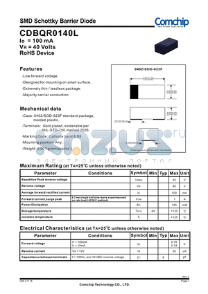CDBQR0140L datasheet - SMD Schottky Barrier Diode