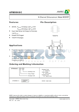 APM9968C datasheet - N-Channel Enhancement Mode MOSFET