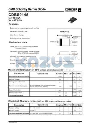 CDBS0145 datasheet - SMD Schottky Barrier Diode