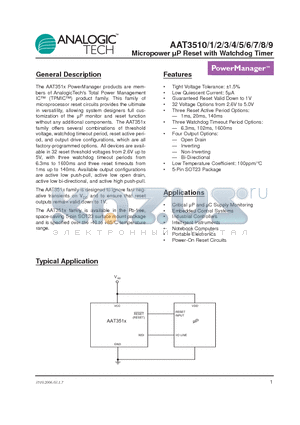 AAT3511 datasheet - Micropower lP Reset with Watchdog Timer