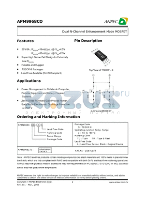 APM9968COC-TR datasheet - Dual N-Channel Enhancement Mode MOSFET